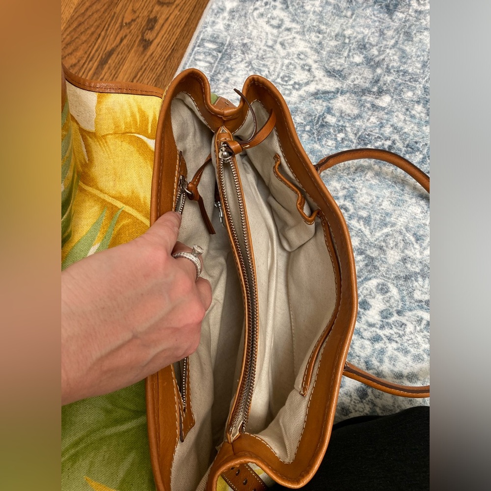 Michael Kors Tropical Leaf Canvas Bag with Leather Trim and Snap Closure - Picture 11 of 15
